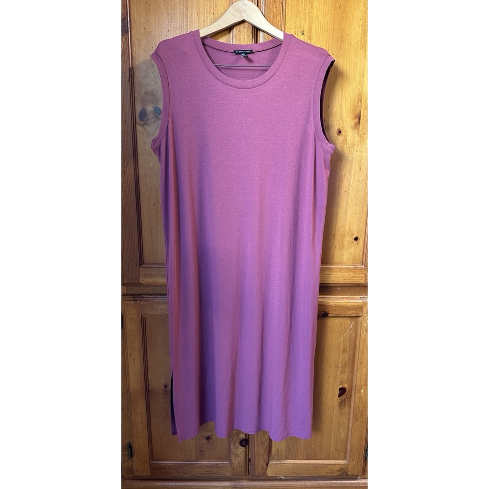 Eileen Fisher Dress Viscose Jersey Sleeveless Tank Top Side Slits Red Women's L - Picture 3 of 8
